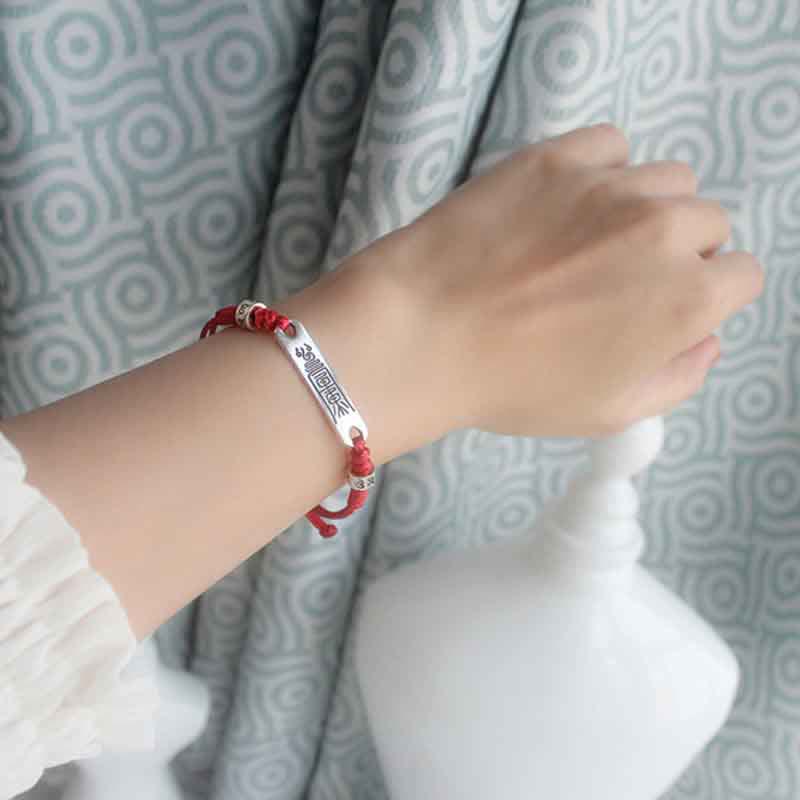 EverestArtStudios 925 Sterling Silver Red Cord Fortune Resilience Woven Bracelet