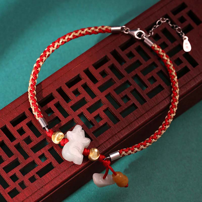 EverestArtstudios Chinese Zodiac Jade Prosperity Red String Bracelet Anklet