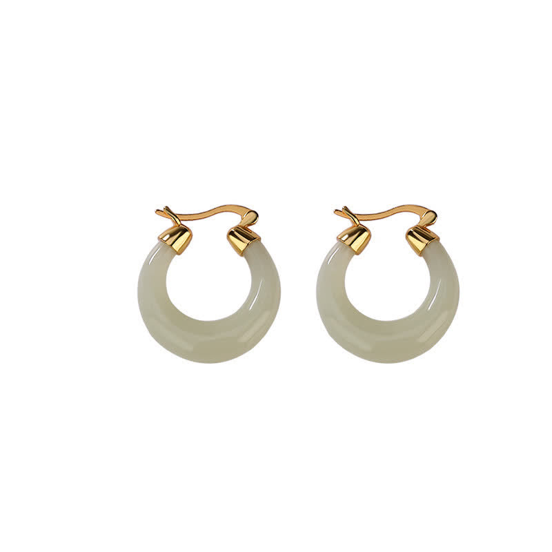 EverestArtstudios Round Jade Cyan Jade Prosperity Luck Drop Earrings