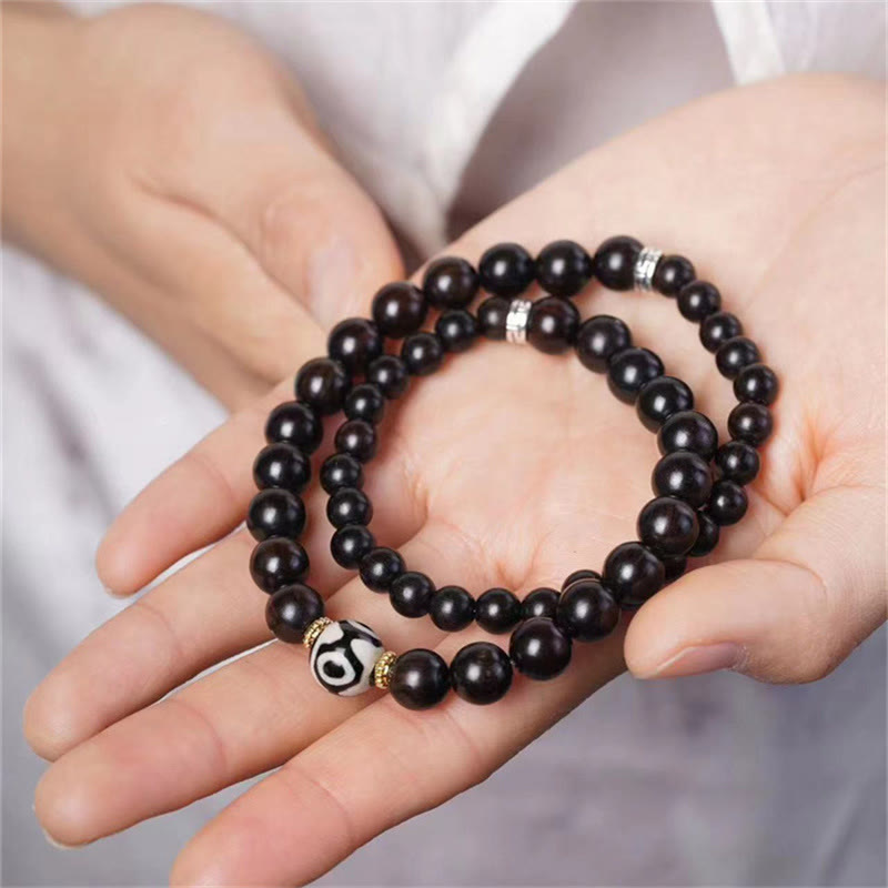 EverestArtStudios Tibetan Ebony Wood Dzi Bead Harmony Double Wrap Bracelet