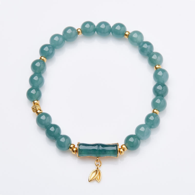 EverestArtstudios 925 Sterling Silver Plated Gold Natural Green Jade Bamboo Charm Luck Bracelet