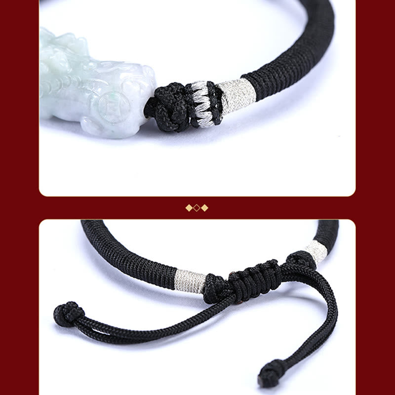 EverestArtstudios Handmade Natural Jade PiXiu Luck Prosperity Braided String Bracelet