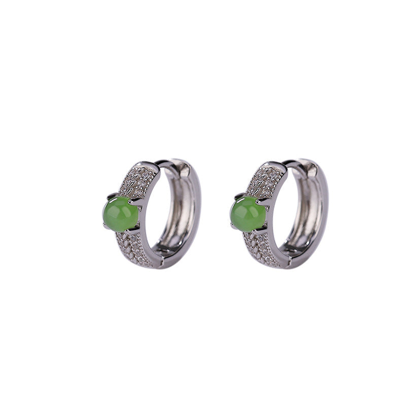 EverestArtstudios 925 Sterling Silver Round Cyan Jade Success Stud Earrings