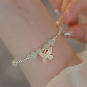 EverestArtstudios 925 Sterling Silver Natural Hetian Jade Luck Butterfly Charm Bracelet