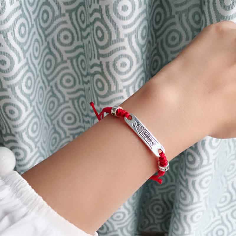 EverestArtStudios 925 Sterling Silver Red Cord Fortune Resilience Woven Bracelet