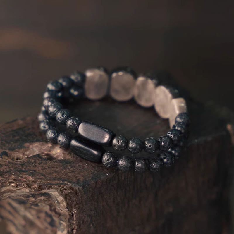 EverestArtstudios Natural Silver Sheen Obsidian Lava Rock Communication Bracelet