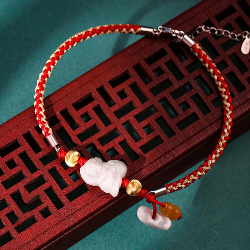 EverestArtStudios Chinese Zodiac Jade Prosperity Red String Bracelet Anklet