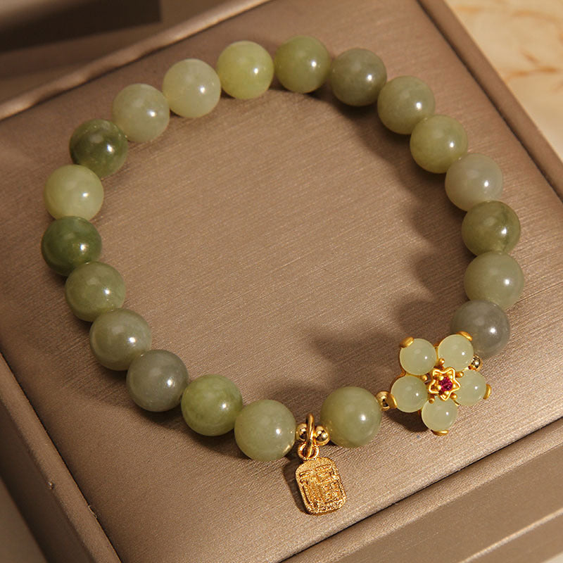 EverestArtStudios Green Jade Blossom Fu Symbol Fortune Bracelet