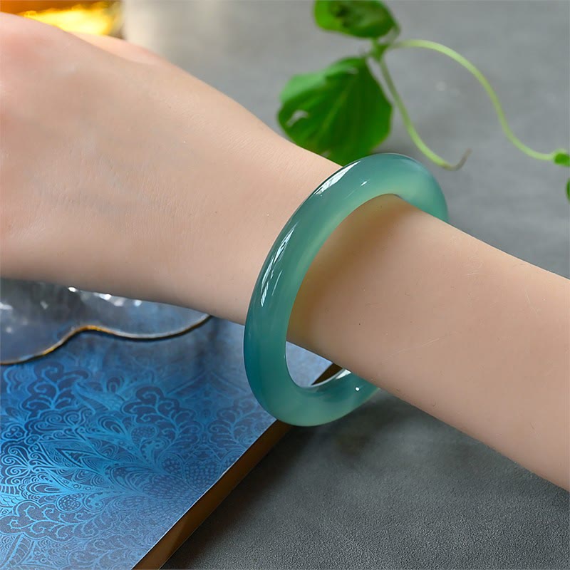 EverestArtstudios Natural Green Chalcedony Strength Bangle Bracelet