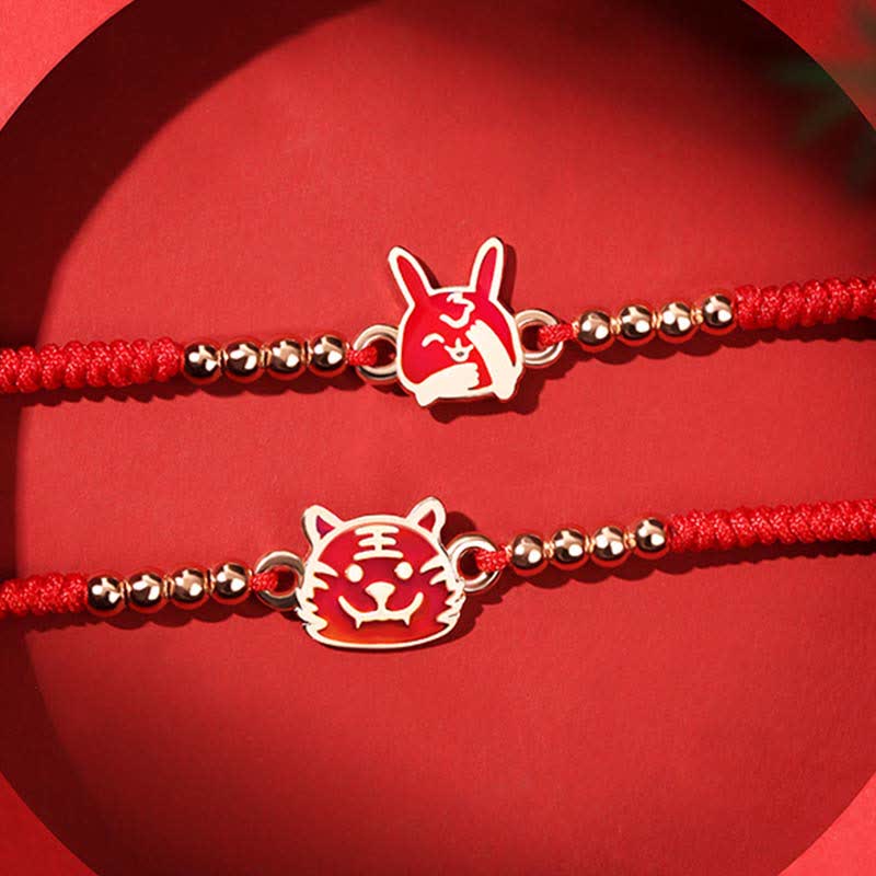 EverestArtStudios 925 Sterling Silver Chinese Zodiac Luck Faith Discolor Red String Bracelet