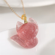 EverestArtstudios 925 Sterling Silver Plated 14k Gold Strawberry Quartz Fox Healing Necklace Pendant
