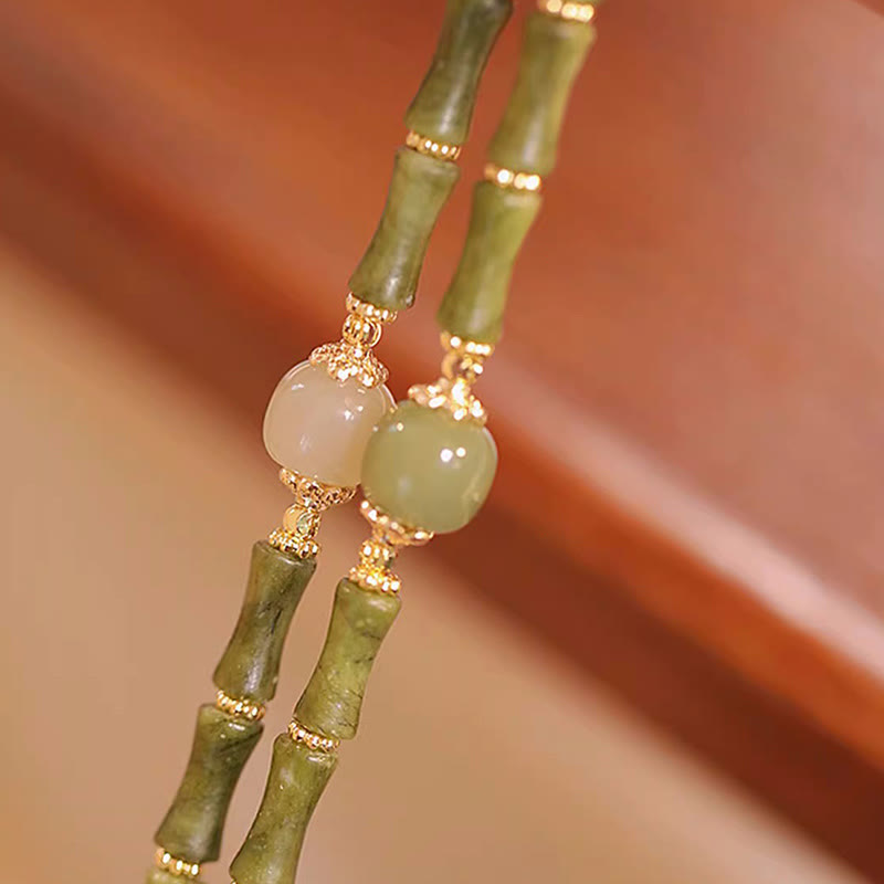 EverestArtStudios 14K Copper Plated Peridot Hetian Jade Bamboo Motif Fortune Bracelet