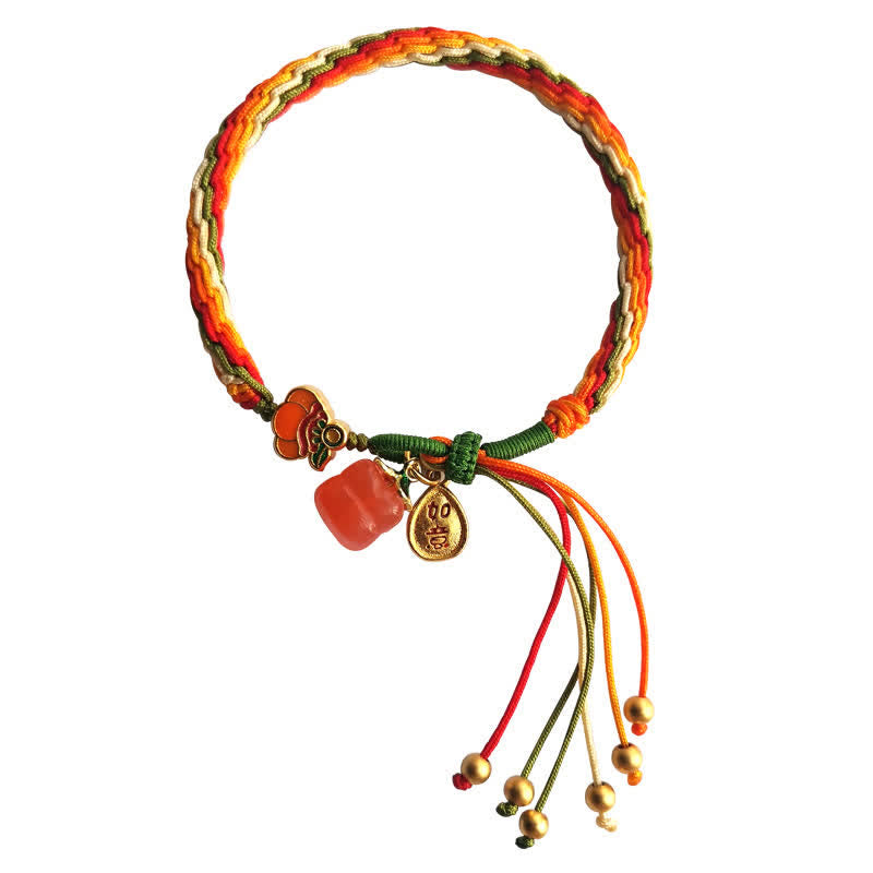EverestArtStudios Persimmon Red Agate Strength Reincarnation Knot Braid String Bracelet