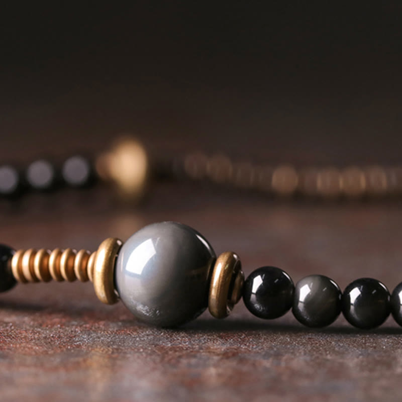 EverestArtstudios Rainbow Obsidian Ebony Wood Copper Positive Multilayer Bracelet