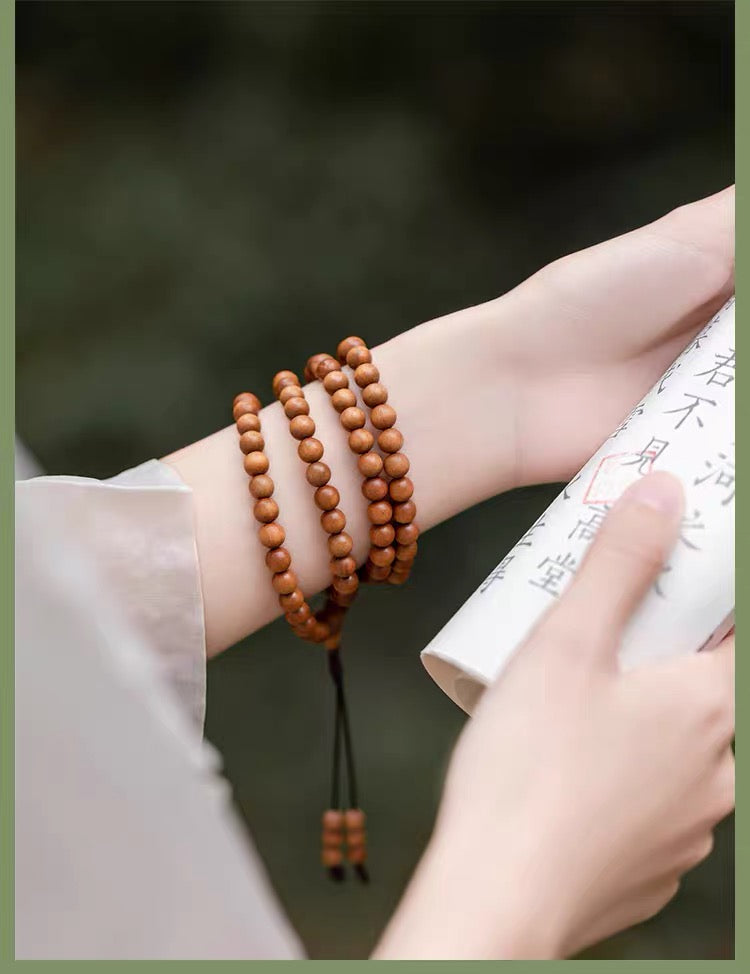 Premium Old Indian Sandalwood 108-Bead Mala Bracelet / Necklace – 0.24”, 0.31”, 0.39”, Calming & Meditation