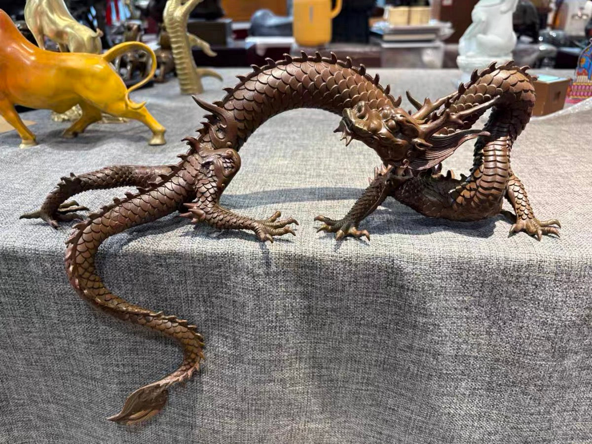 Brass Dragon Statue: Tibetan Feng Shui Home Office Decor