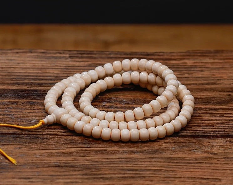 EverestArtStudios Natural Reclaimed Mammoth Ivory 108 Prayer Beads Bracelet & Mala Necklace, 8×6mm (0.31 × 0.24 inches) Handcrafted Buddhist Meditation Beads