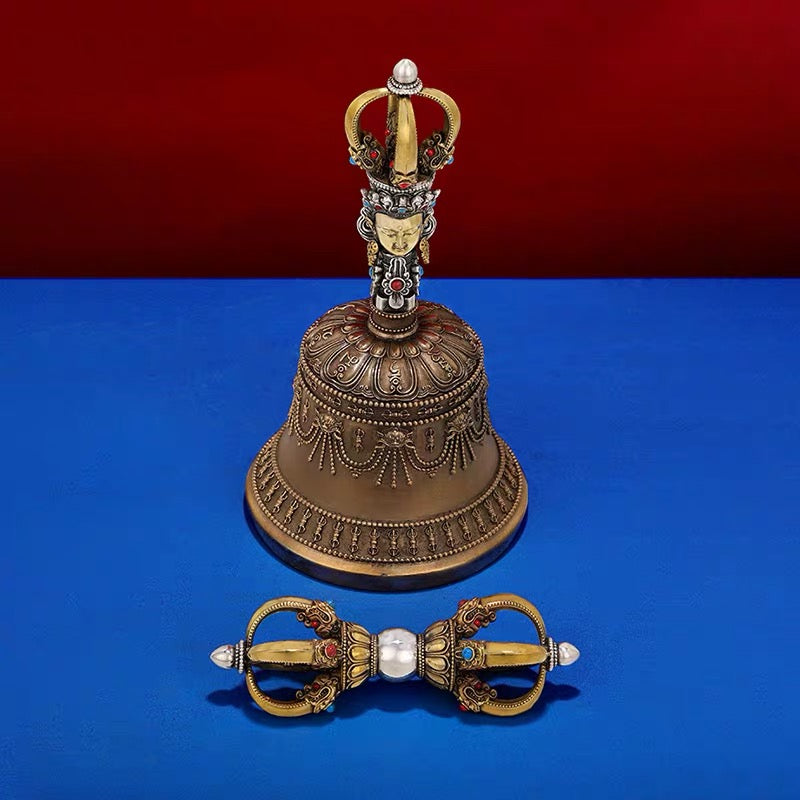 Handcrafted Silver Tibetan Bell & Dorje Set Buddhist Meditation Decor