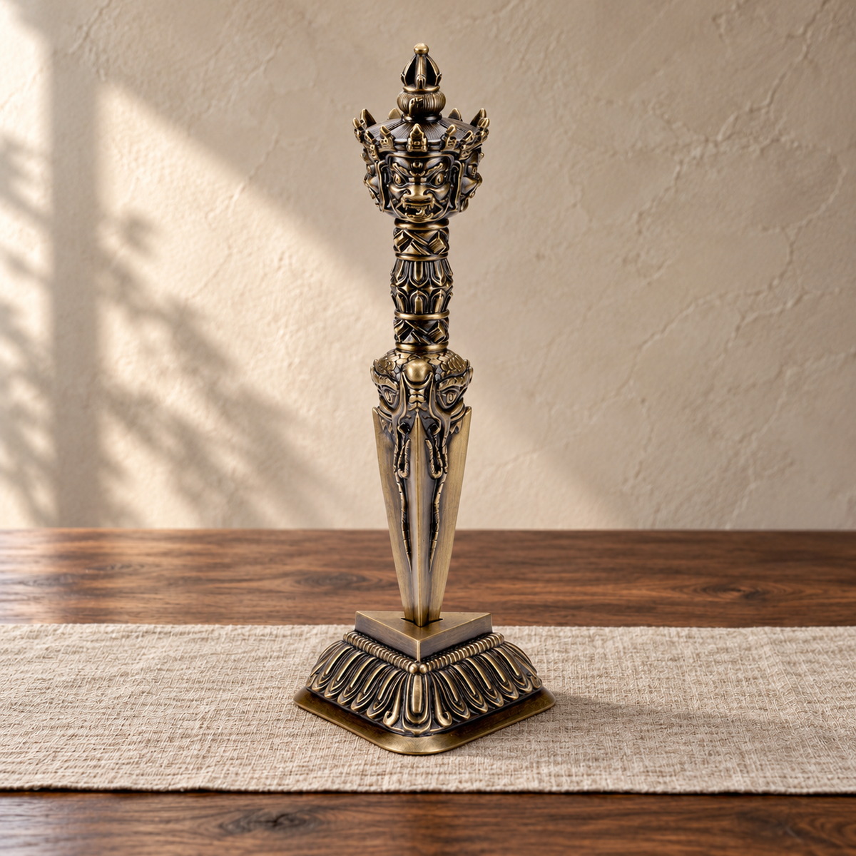 Phurba 18 cm, Antique Brass, With Stand