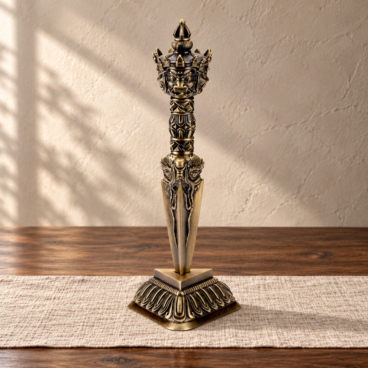 Phurba 20.5 cm, Antique Brass, With Stand
