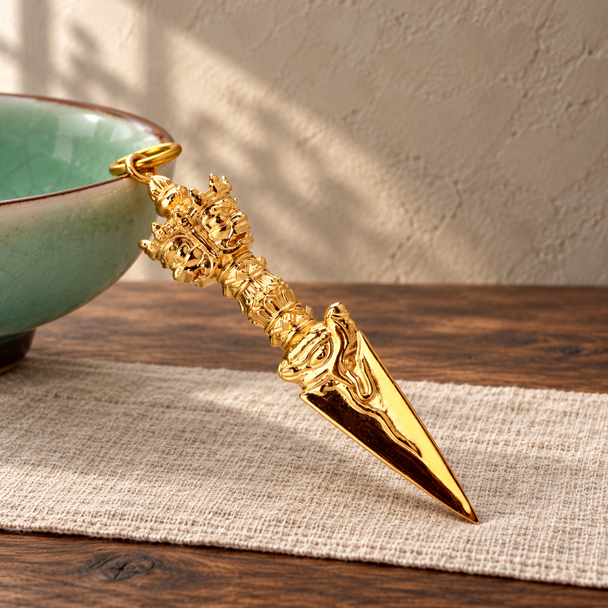 Phurba 6 cm, Polished Brass, Pendant Only