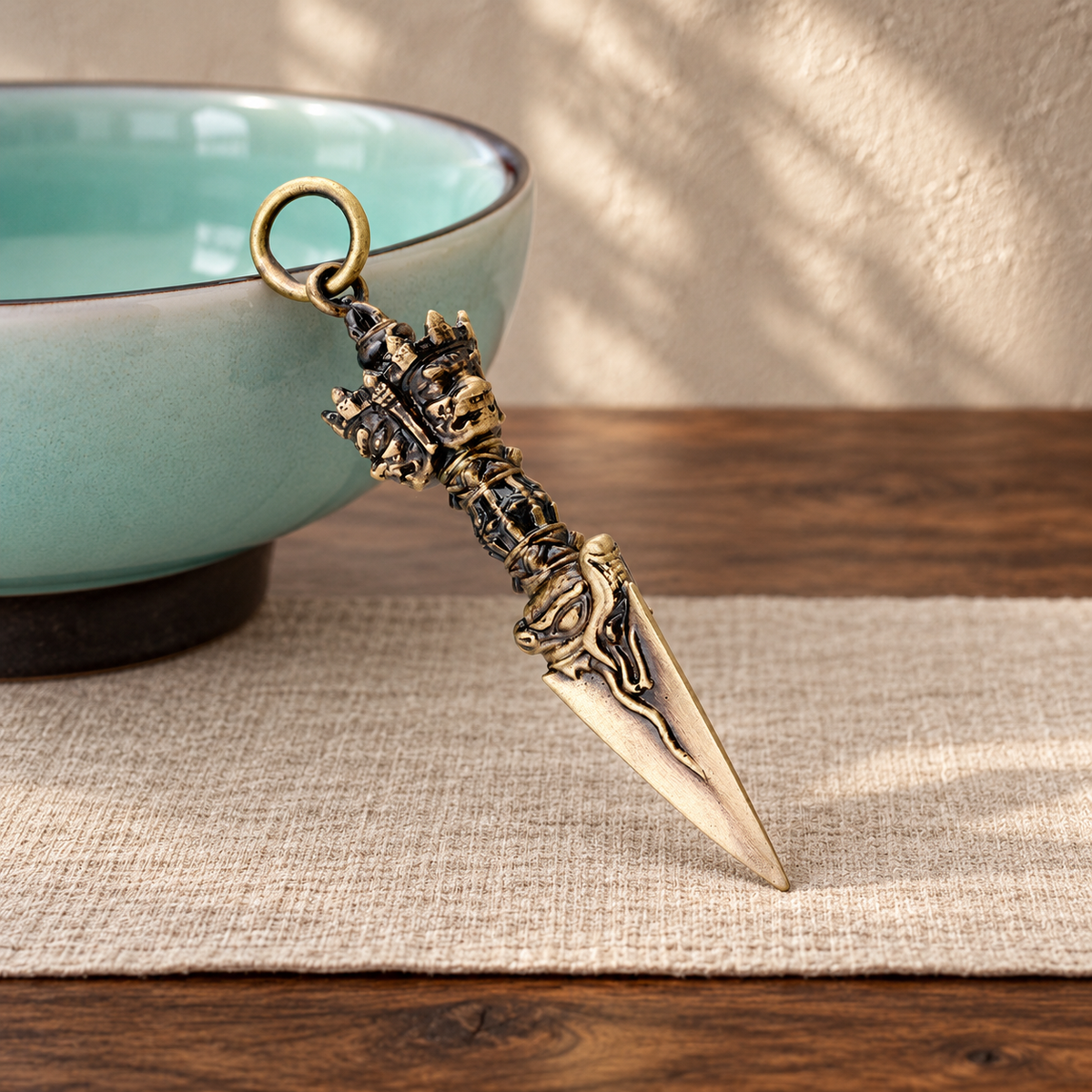 Phurba 6 cm, Antique Brass, Pendant Only