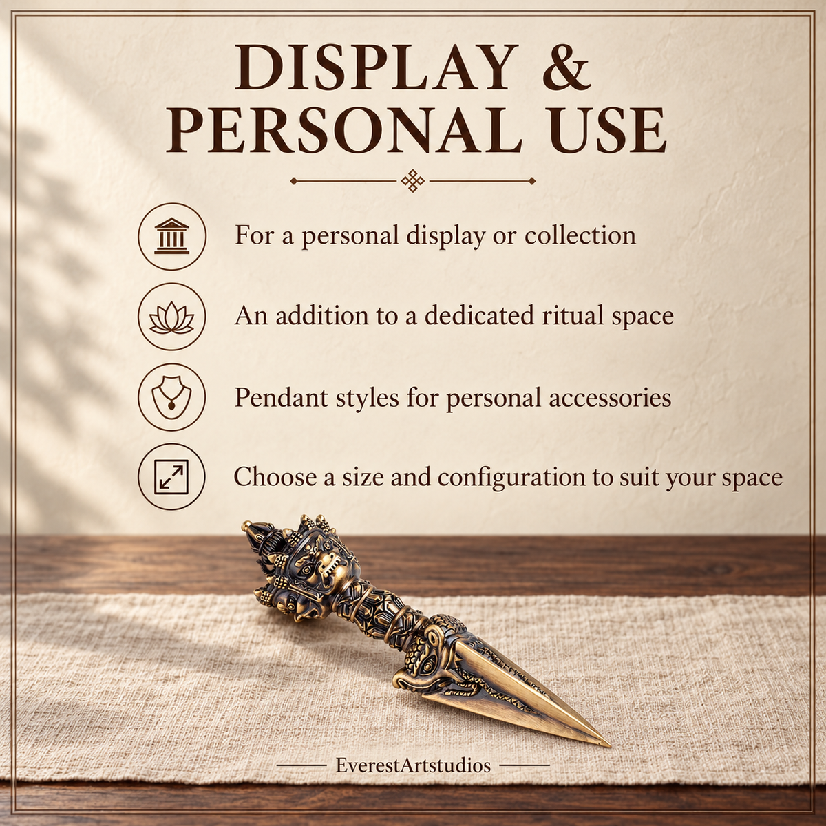 DISPLAY & PERSONAL USE — Brass phurba and Yamantaka options
