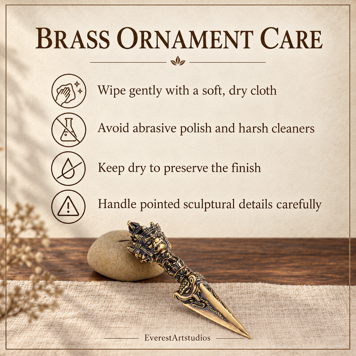 BRASS ORNAMENT CARE — Brass phurba and Yamantaka options