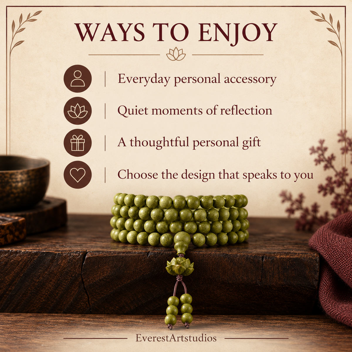 WAYS TO ENJOY — Green wood mala