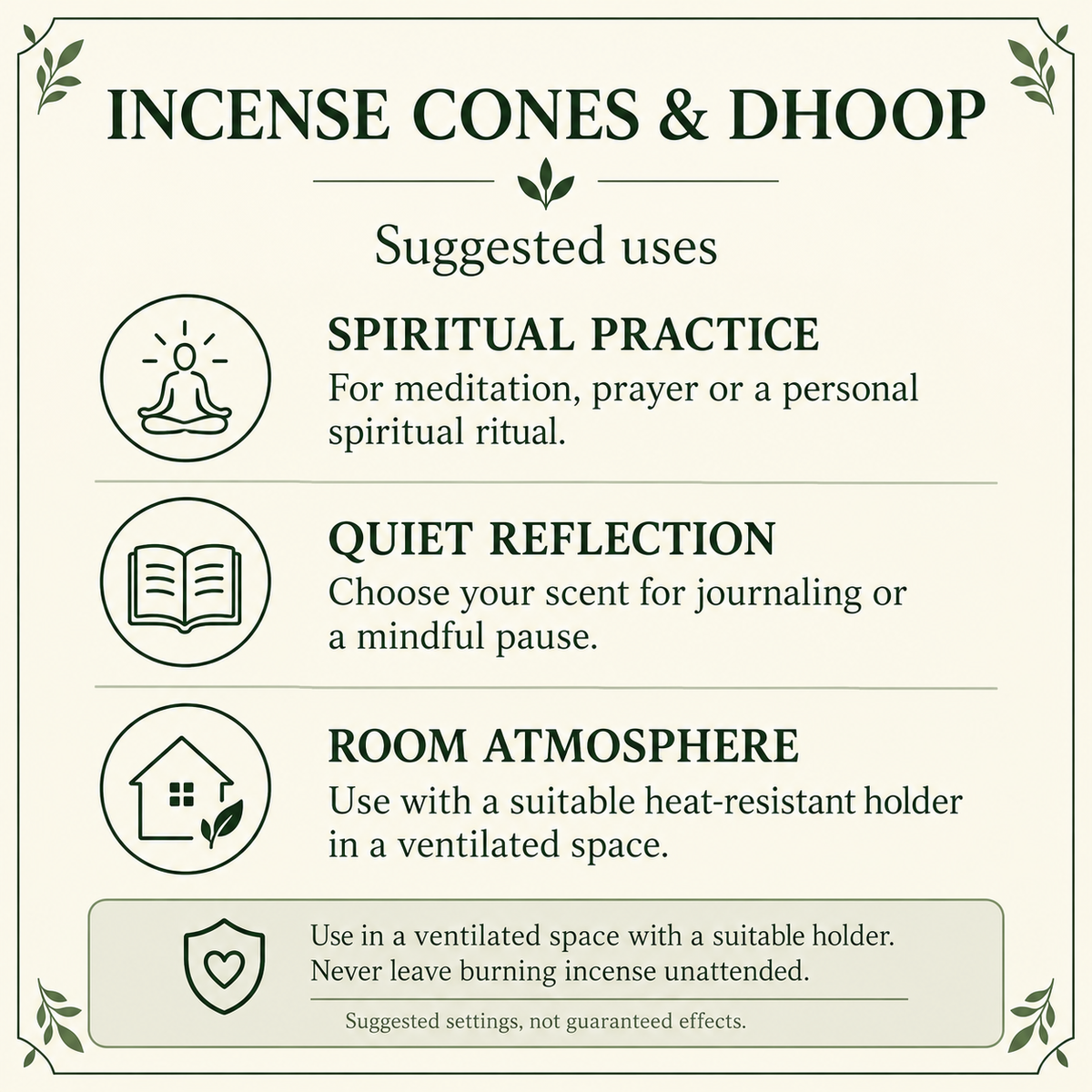 Incense and dhoop suggested uses