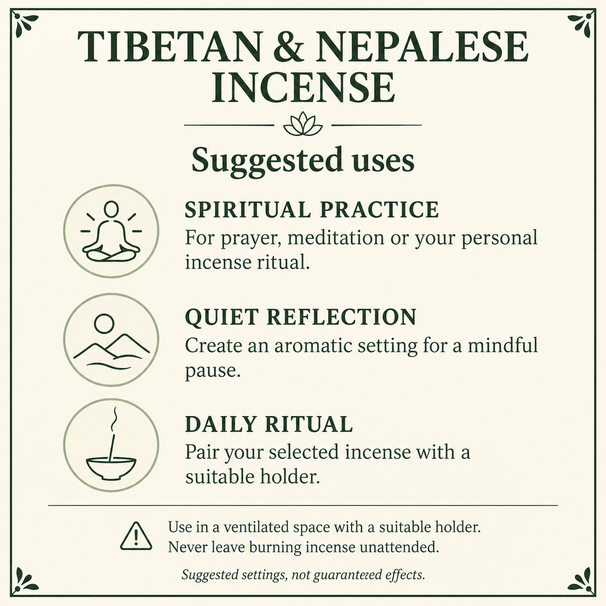 Nepalese incense suggested settings