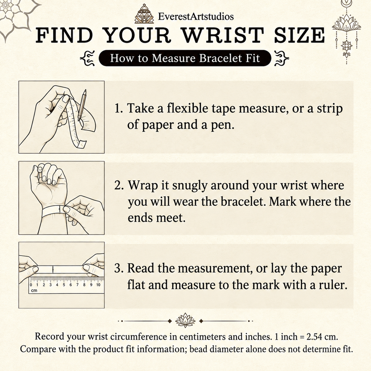 EverestArtstudios Wrist Size Guide