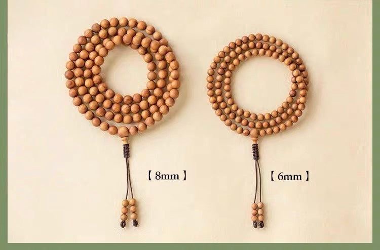 Premium Old Indian Sandalwood 108-Bead Mala Bracelet / Necklace – 0.24”, 0.31”, 0.39”, Calming & Meditation