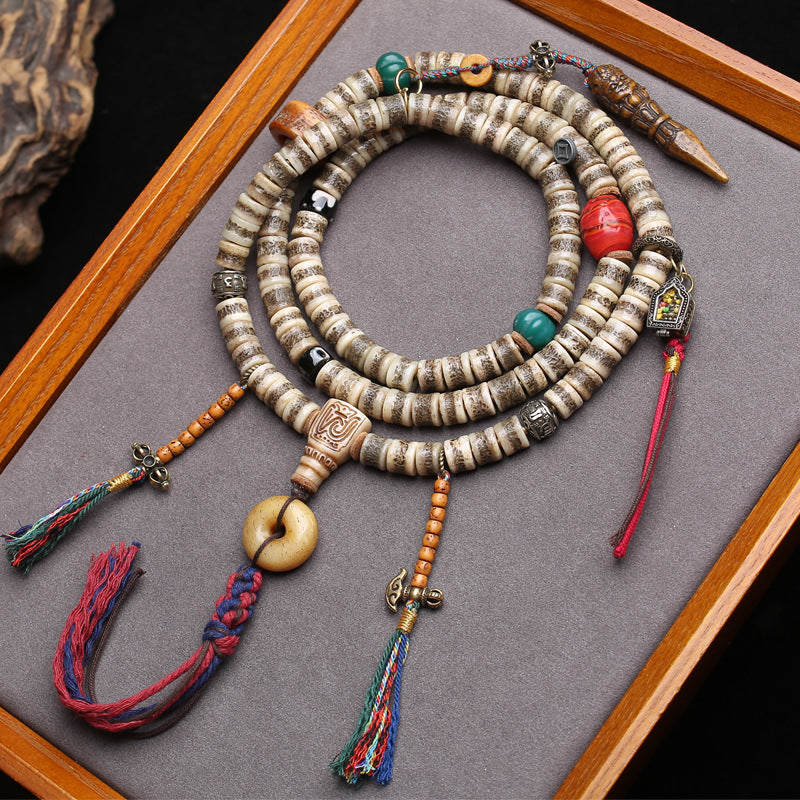 EverestArtstudios 108-Bead Mala with Camel Bone and Ghau Pendant