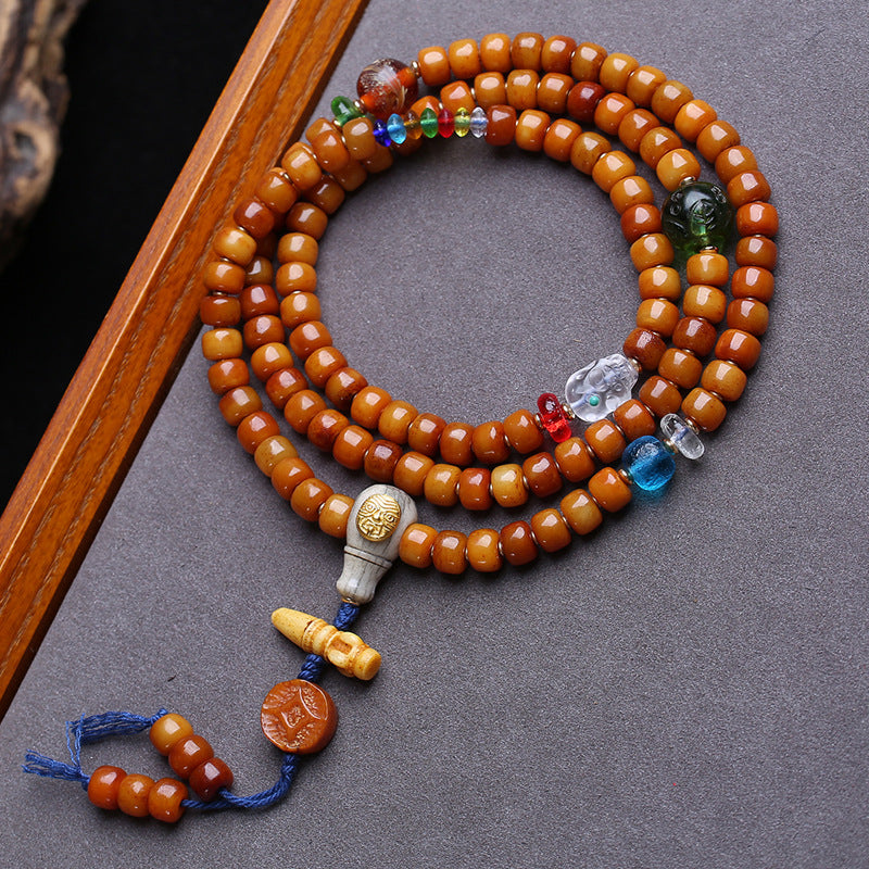EverestArtstudios Yak Bone 108-Bead Mala with Crystal, Glass and Camel Bone Accents