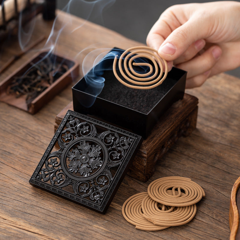 Chinese retro hollow rolled square plate incense box Zen aromatherapy stove household indoor creative sandalwood tea ceremony ornament