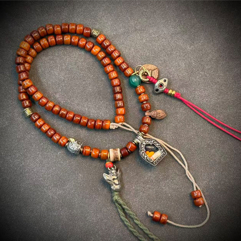 EverestArtstudios Tibetan Vintage Yak Bone 108-Bead Mala with Agate and Glass Accents