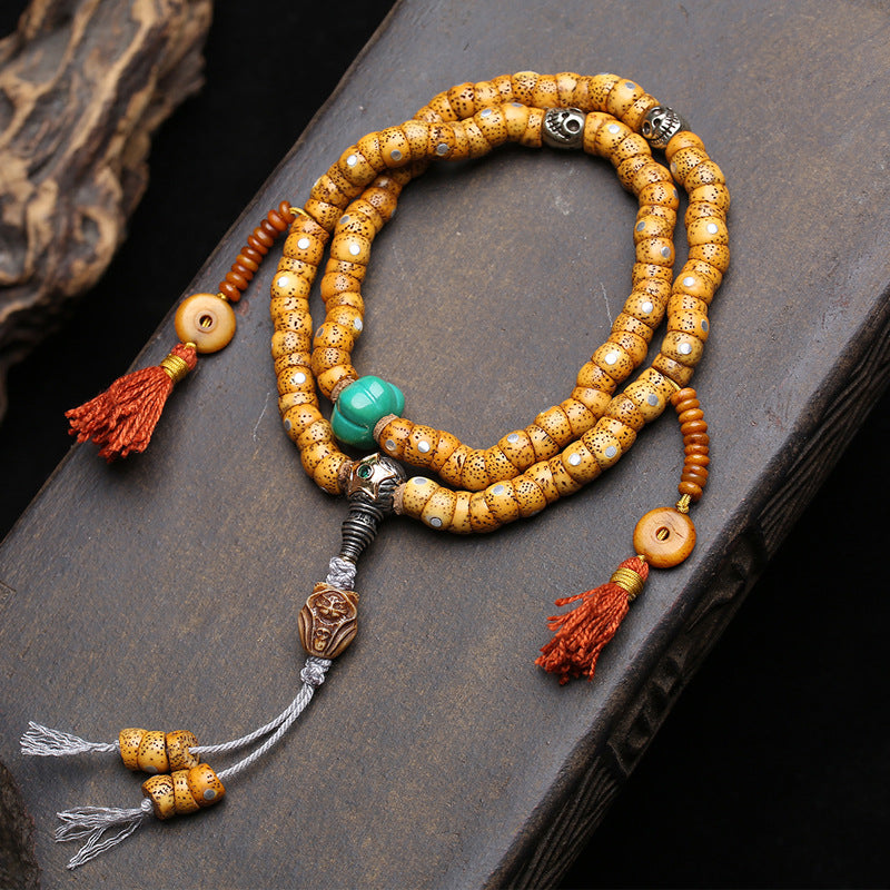 EverestArtstudios Textured Xingyue Bodhi 108-Bead Mala with Bone Accents