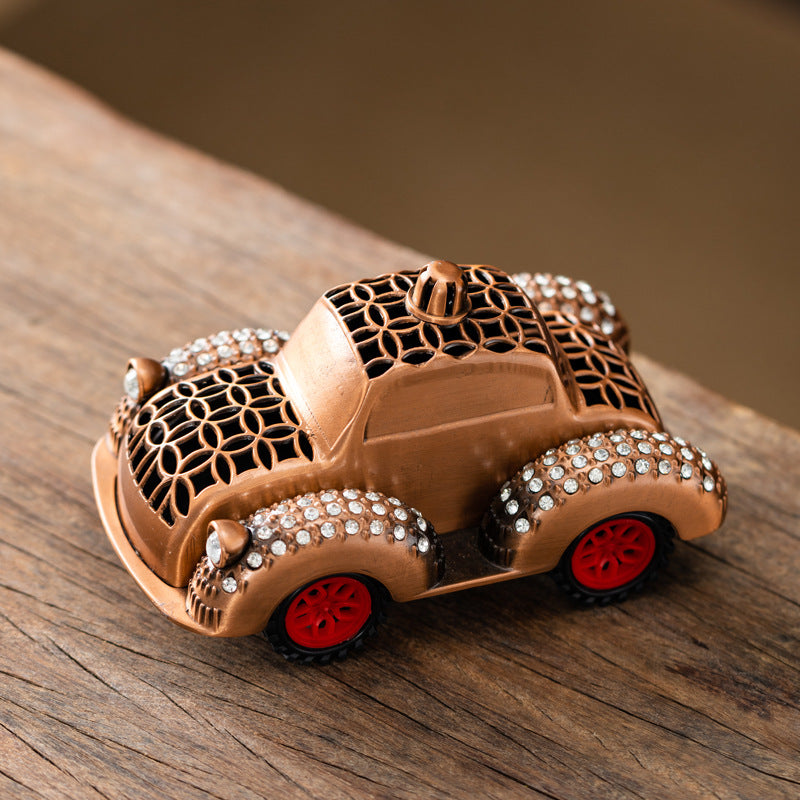 Diamond-encrusted car line incense burner Car aromatherapy burner can slide and decompress four-wheeled car creative aromatherapy burner ornament