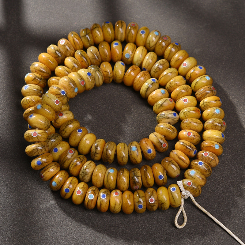 EverestArtstudios Aged Camel Bone Inlaid Abacus-Bead 108-Bead DIY Strand