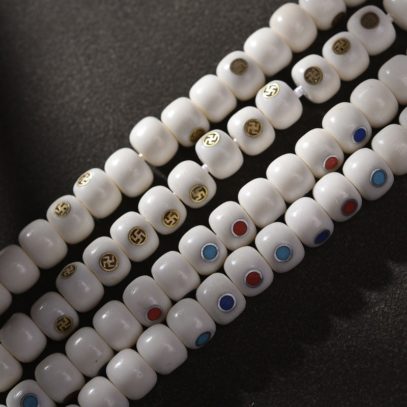 EverestArtstudios Camel Bone Inlaid Multi-Treasure or Auspicious Wan 108-Bead DIY Strand