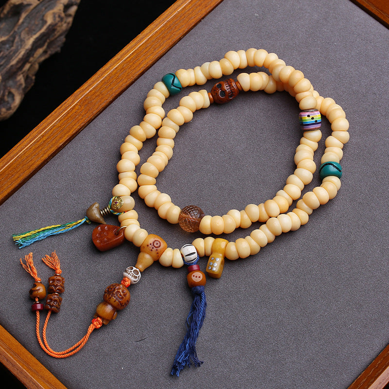 EverestArtstudios Golden-Tone Camel Bone 108-Bead Mala with Yak Bone Accents