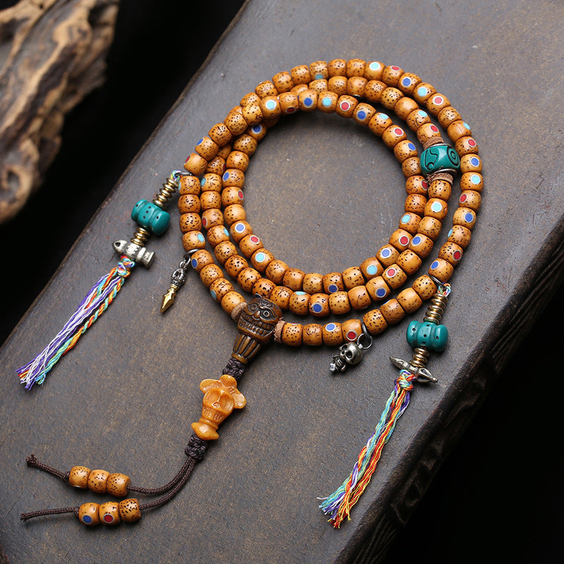 EverestArtstudios Inlaid Xingyue Bodhi 108-Bead Mala with Bone Accents