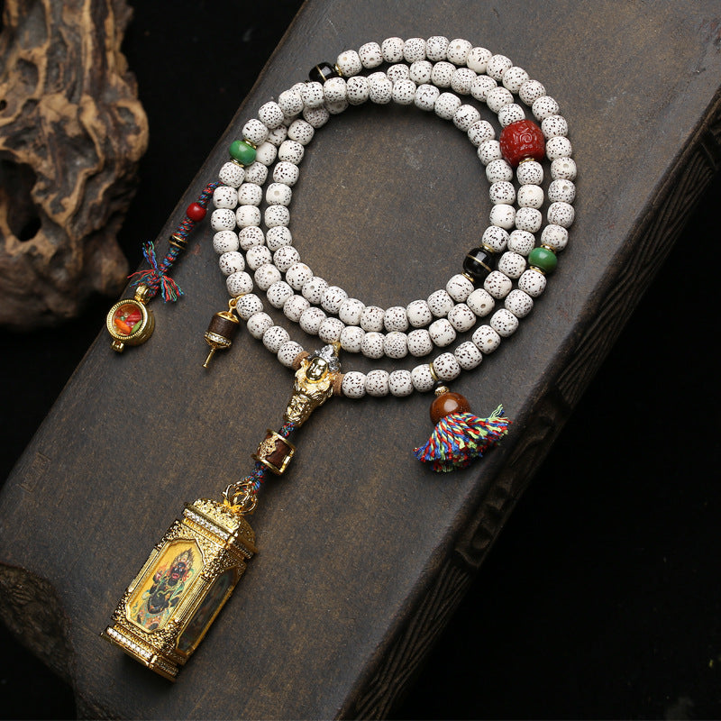 EverestArtstudios Xingyue Bodhi 108-Bead Mala with Four-Sided Thangka and Agate Accents
