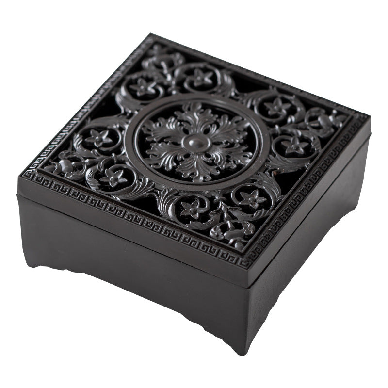 Chinese retro hollow rolled square plate incense box Zen aromatherapy stove household indoor creative sandalwood tea ceremony ornament