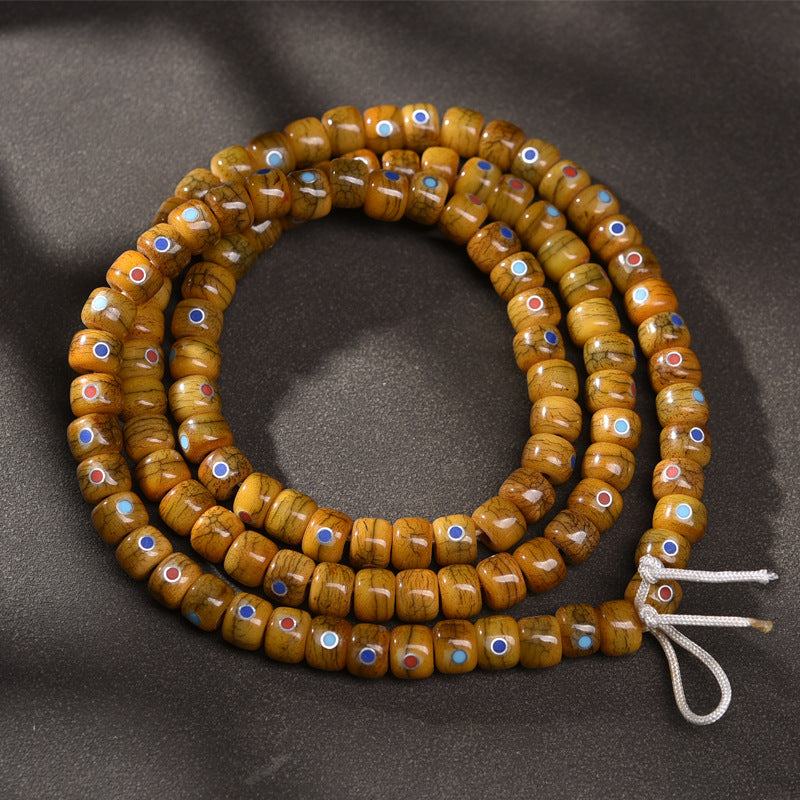 EverestArtstudios Aged Yak and Camel Bone Inlaid 108-Bead DIY Strand