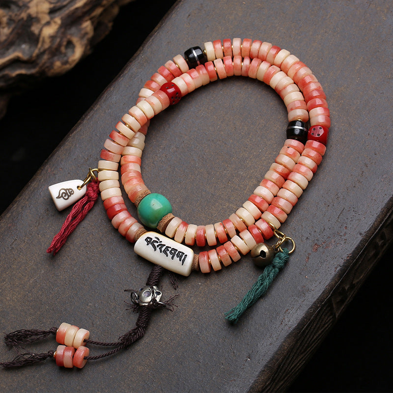EverestArtstudios Camel Bone 108-Bead Mala with Coconut and Decorative Accents
