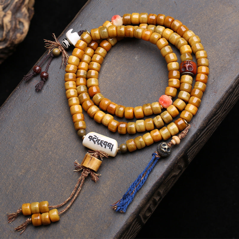 EverestArtstudios Yak Bone 108-Bead Mala with Dzi-Style Agate in Six Styles
