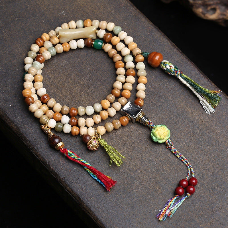 EverestArtstudios Dragon Ridge Bodhi 108-Bead Mala with Agate and Gourd Motif Accents