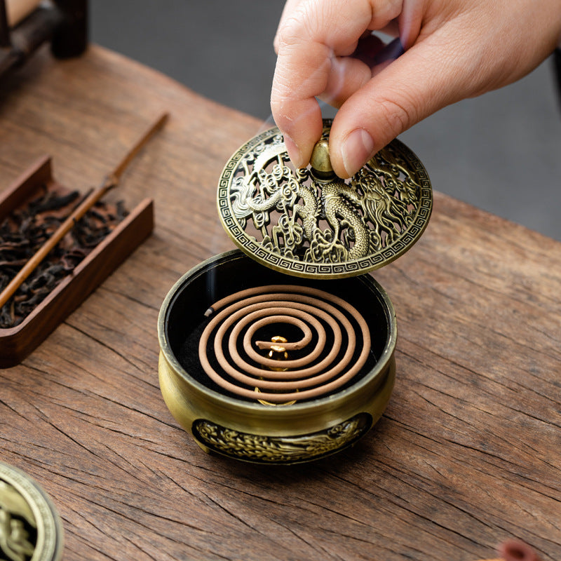 Three-legged offering incense burner household indoor sandalwood burner aromatherapy burner retro dragon and phoenix lotus burner Xuande burner